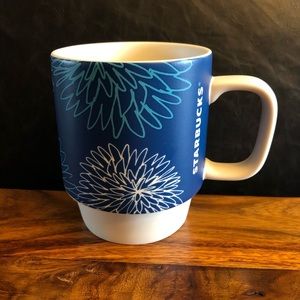 Starbucks Blue Ivory Matte Floral Coffee Mug 2016